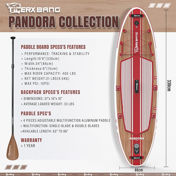 Paddle Board, 10.8' Stand Up Paddle Board with Premium Complete Inflatable SUP Accessories, Extra Wide Paddleboards for Adults & Kids-Pandora Collection