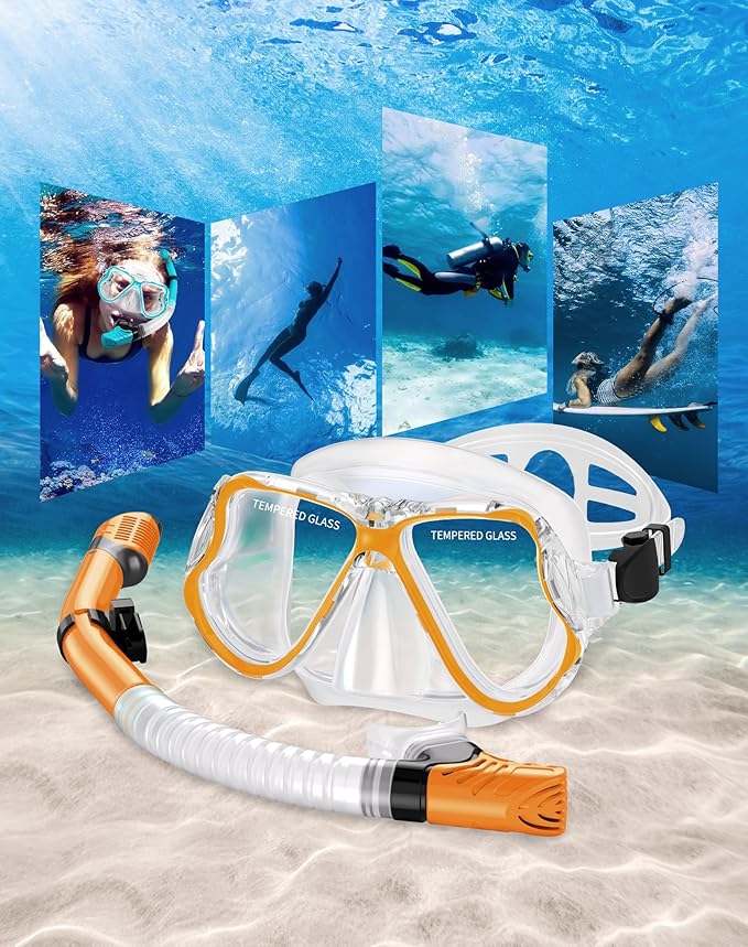 Greatever Dry Snorkel Set,Panoramic Wide View,Anti-Fog Scuba Diving Mask,Professional Snorkeling Gear