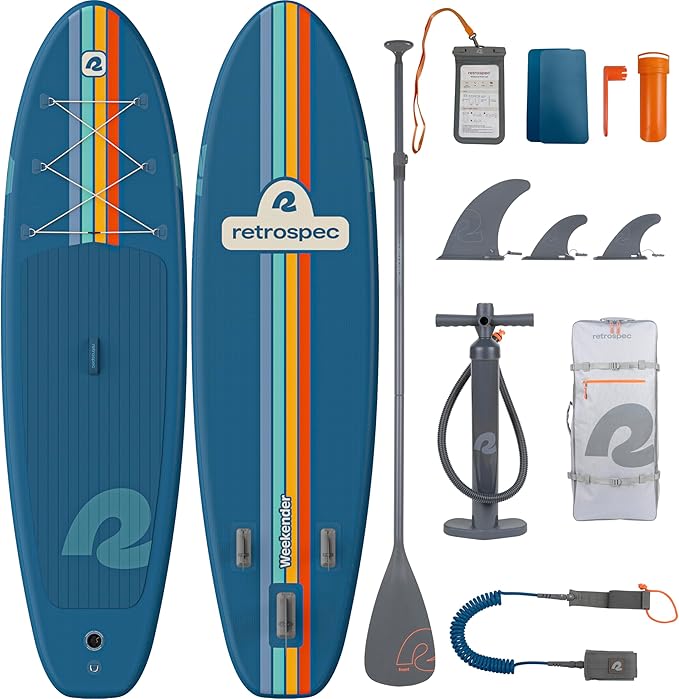 Retrospec Weekender Inflatable Stand Up Paddle Board Includes Paddle, Pump, and Accessories 10’6” Lightweight iSUP, Puncture Resistant Inflatable Paddle Board for Adults