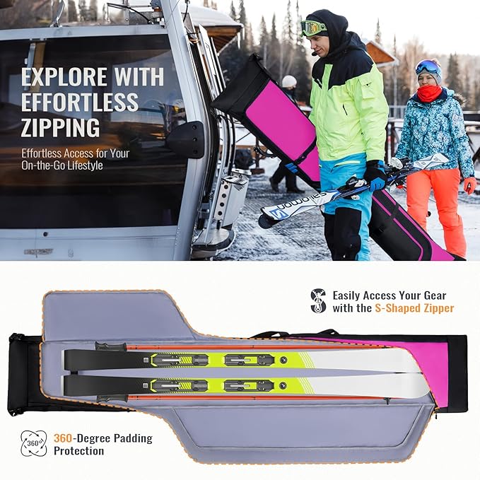 Ski Bag and Boot Bag Combo, Padded Skis Bag for Air Travel, Safety Reinforce Ski Carrier Bag Fits for Skis Up to 200 CM and Boots Up To Size US13, Water- resistant Ski Travel Bag