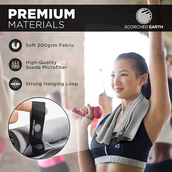 ScorchedEarth Microfiber Travel & Sports Towel Set - Quick Dry, Super Absorbent, Compact, Lightweight - for Camping, Backpacking, Hiking, Beach, Yoga, Swimming - Includes 2 Sizes + Carrying Bag & Clip