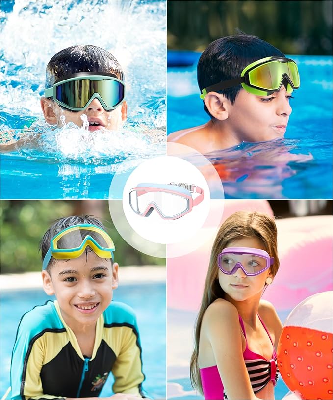 NSSIW Swim Goggles Swimming Kids-Goggles: Anti Fog No Leak with Nose Clip Earplugs for Girls Boys Youth 6-14 3 Pack