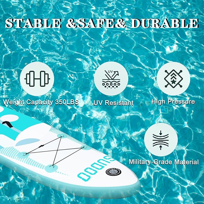 Inflatable Stand Up Paddle Board 10‘x30‘‘- Ultra-Light SUP with Backpack, Pump, Paddle, Coil Leash, 3 Fins, Repair Kit, Stable Design, Non-Slip EVA Deck for Adults & Youth