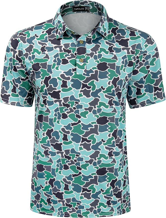 TAPULCO Mens Quick Dry Polo Shirts Camouflage Pattern Performance Athletic Lightweight Breathable Casual Golf Tshirts