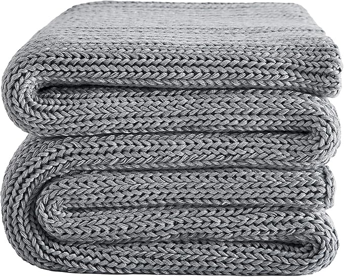 L'AGRATY Knitted Weighted Blanket - 48"x72" 15lbs Cooling Chunky Knit Heavy Blanket for Adults Braided Crochet Throw Thick Cable Yarn Knit Decorative No Beads Evenly Weighted Machine Washable
