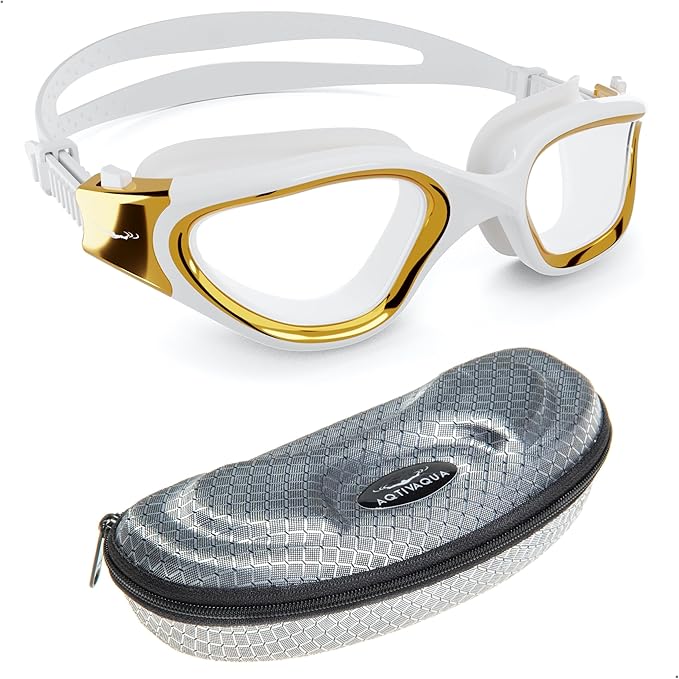 AqtivAqua Swimming Goggles, DX Wide View Swim Goggles for Adult Men Women, Anti Fog No Leaking
