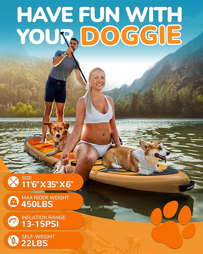 Bigfly 11'6×35" Super Wide Inflatable Stand Up Paddle Board, Ultra Stable Wide SUP for 2+1 People/Family/Big Size, 100L Backpack, All-Round Sup Board, US Big Fin