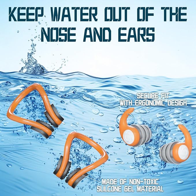 Swimming Nose Clip Ear Plugs - 9 Packs Silicone Swim Nose Plugs with Earplugs for Kids,Waterproof Pool Nose Plug for Diving Surfing and Other Water Sports with Storage Box,Multi-Color