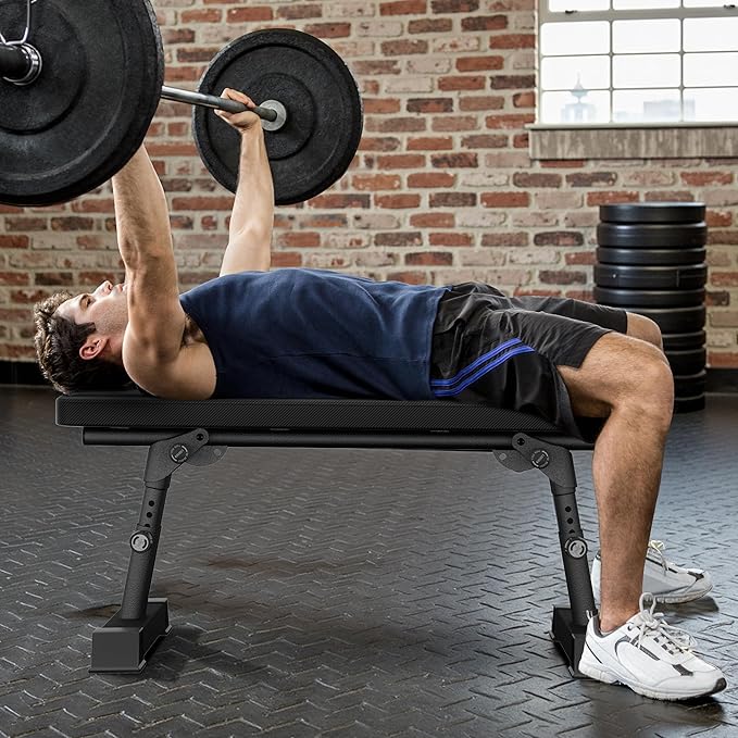 Flat Weight Bench - Heavy Duty Foldable Workout Bench for Home Gym, 1300lb Capacity Adjustable Strength Training Bench Press for Ab and Full Body Exercises, Sturdy and Easy to Fold