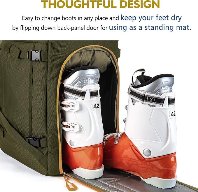 Unigear Ski Boot Backpack, 50L Travel Pack for Helmet, Goggles, Gloves, Skis, Snowboard & Accessories (Olive Green)