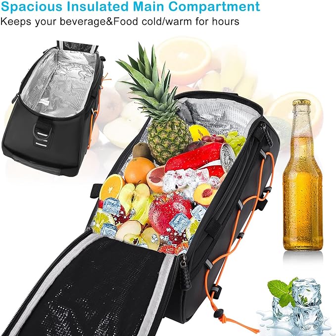 MOSISO Bike Rack Bag with 2 Removable Panniers, Waterproof Bike Trunk Cooler Storage Handbag Insulated Bicycle Rear Seat Pouch, Bicycle Storage Saddle Shoulder Bag Cycling Luggage Pouch, Black