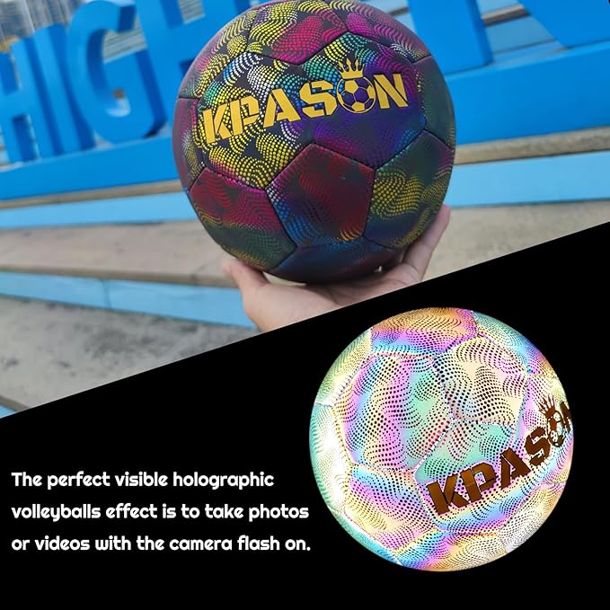 Soccer Ball, Holographic Reflective Glowing Soccer Ball for Men Women Training