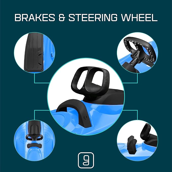 Snow Sled for Kids, Adults - Toboggan Sled, Easy Turning Steering Wheel, Anti-Slip Seat, Pull Up Brake, Durable Plastic Sled, Lightweight, Snow Sleds, Age 3+ 260 lbs