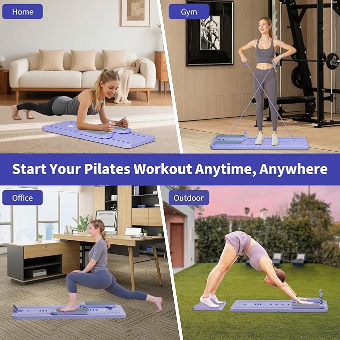 Pilates Reformer Set, ESBANY Pilates Board with Phone Holder, Multi-Purpose Foldable Pilates Reformer Machine, Portable Home Pilates Slider Board Equipment for Home Workout, Fitness, Exercise, Abs