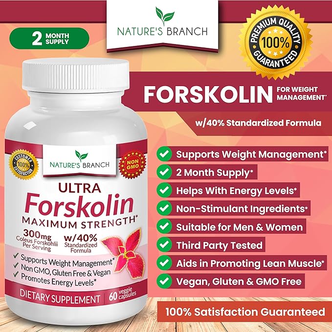 Ultra Pure Forskolin for Weight Management Maximum Strength | Coleus Forskohlii Root Extract Powder, 40% Standardized Lean Supplement for Men & Women | Premium Extreme Boost Complex - 60 Capsules