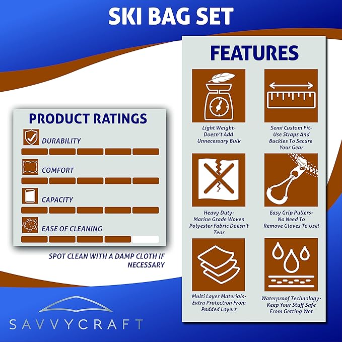 Savvycraft Padded Ski bag and Boot Bag Combo, Thick Padded Ski and Boot Bag 2-Piece Set for Protection and Easy Travel