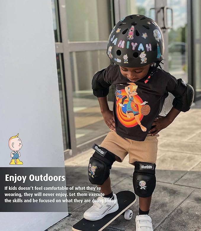 Simply Kids Knee and Elbow Pads with Wrist Guards, HardSoft Pad Tech. - CPSIA Certified Protective Gear Set - Inline Roller Skate Skateboard Bike Knee Pads for Kids Child Girls Boys Toddler Youth