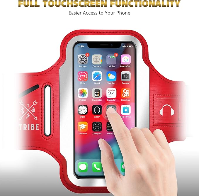 TRIBE Running Phone Holder Armband. iPhone & Galaxy Cell Phone Sports Arm Bands for Women, Men, Runners, Jogging, Walking, Exercise & Gym Workout. Fits All Smartphones. Adjustable Strap, CC/Key Pocket