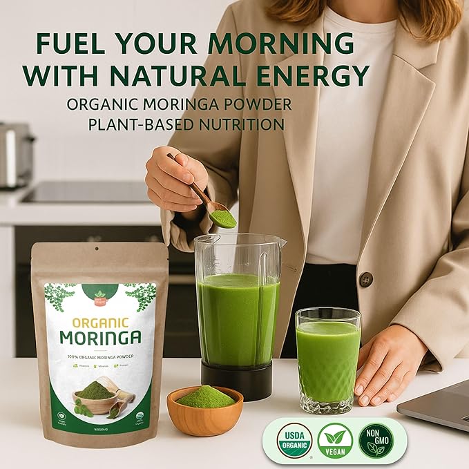 Organic Moringa & Ashwagandha Powder Bundle – 1 lb (454g) Each – USDA Organic Herbal Superfood Adaptogens for Energy, Stress Relief, Focus, Immune Support – Vegan, Non-GMO Supplement for Daily Use