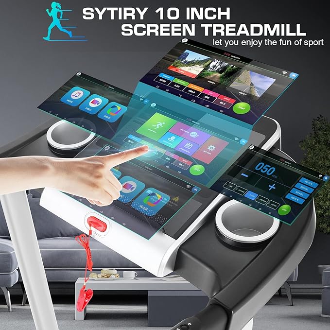 SYTIRY Treadmills for Home with TV Screen and WiFi,Smart Foldable Treadmill Machine,3D Virtual Sports Scene,HiFi Speakers,Popular APP for Social Networking,Video,and Search,Walking Treadmill