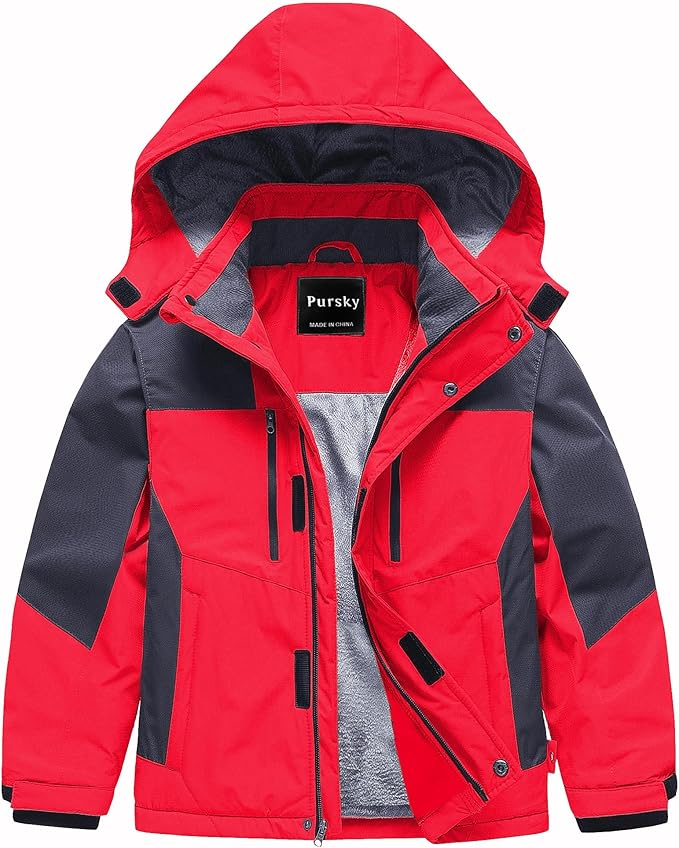Pursky Boy's Waterproof Ski Jacket Kids Winter Snow Coats Fleece Raincoats Parka