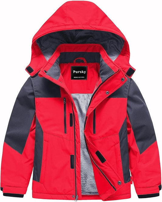 Pursky Boy's Waterproof Ski Jacket Kids Winter Snow Coats Fleece Raincoats Parka