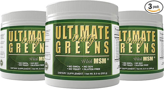 Ultimate Greens Powder Immune Support Vegan Friendly Vegetable Alkalize Drink NO GMO Gluten Soy Free 8oz 3 Pack