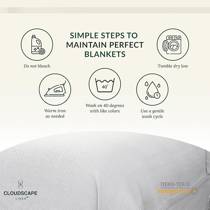 Cloud Scape Linen 100% Cotton Blanket King Size for Bed – Lightweight Summer Blanket, Herringbone Weave,fits California King Size Bed, 92x108,White
