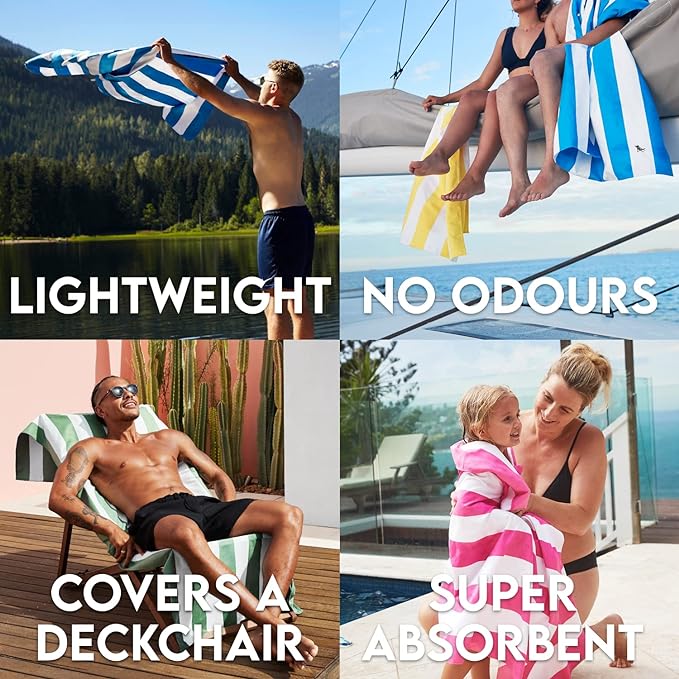 Dock & Bay Beach Towel - Quick Dry, Sand Free - Compact, Lightweight - 100% Recycled - Includes Bag - Cabana - Kamari Charcoal - Extra Large (200x90cm, 78x35)