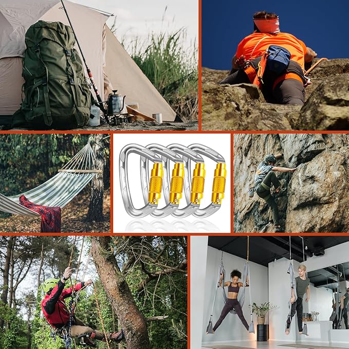 Climbing Carabiner Clips 25kN Auto Locking Carabiner, Professional Heavy Duty Large Locking Carabiner Clips for Rock/Ice Climbing Rappelling Rescue Swing etc, D Shaped, Large Size