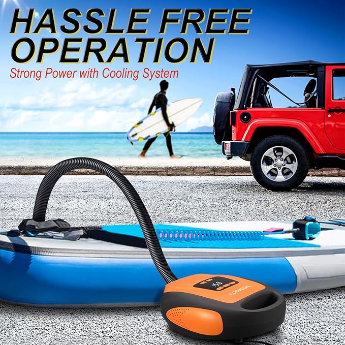 Paddle Board Pump Electric Portable, SUP Pump for Paddleboard, 20PSI Air Compressor with Auto-Off, Deflation Function and 12V DC Car Connector for Inflatables, Kayaks and Boats