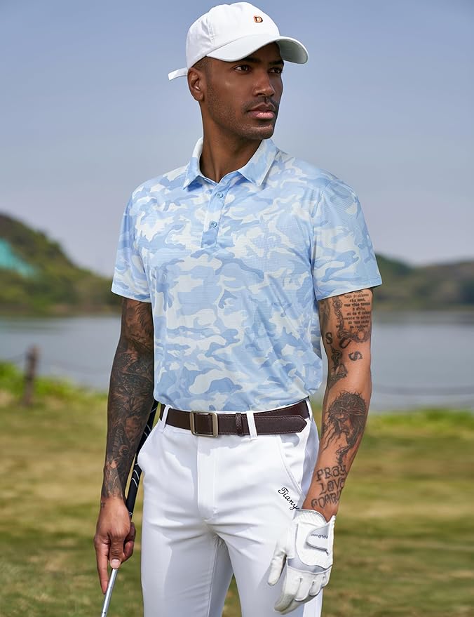 TAPULCO Mens Quick Dry Polo Shirts Camouflage Pattern Performance Athletic Lightweight Breathable Casual Golf Tshirts