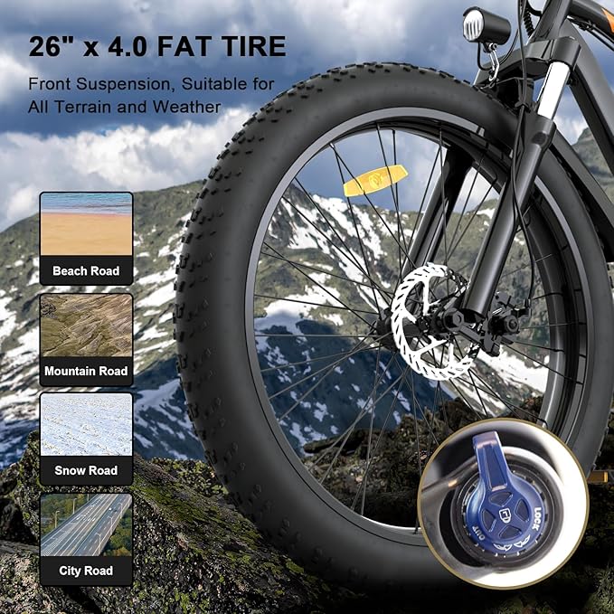 aostirmotor 750W Electric Bike for Adults 26"×4" Fat Tire Electric Bike 48V 13AH Lithium Battery Adult Electric Bicycles, 28MPH E Bike for Adults, Shimano 7 Speed Electric Mountain Bike