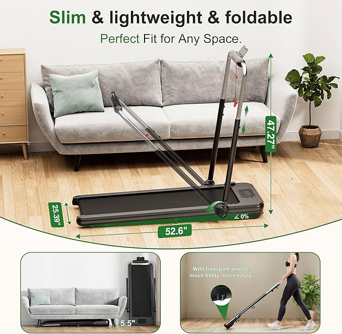 WELLFIT Walking Pad Treadmill with 10% Auto/Manual Incline for Home Office Apartment– 360 LBS Capacity, Under Desk Treadmill with Hiking Climbing Mode for Efficient Fat-Burn, Wide Running Belt