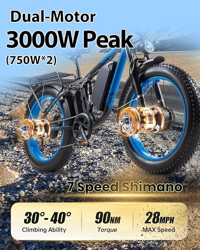 Peak 3000W Dual Motor Ebike for Adults, 48V 25AH Long Range Electric Mountain Bike, 30-34MPH Step-Thru Unlocked Electric Bike