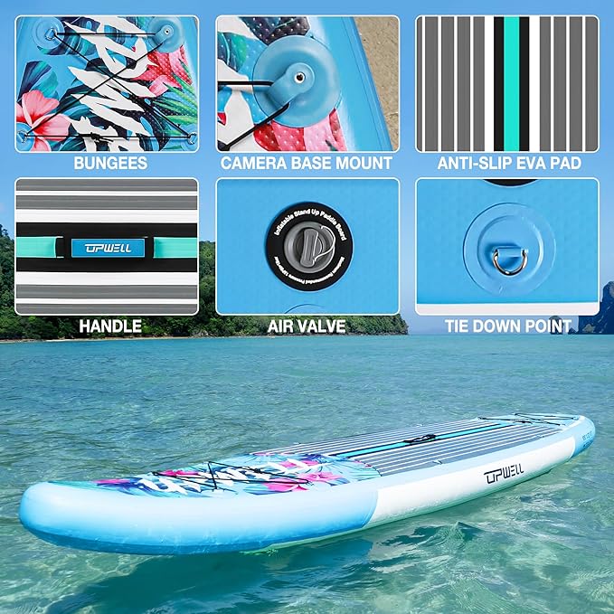 UPWELL 10'6"/11'/11'6" Inflatable Paddle Board, Stand Up Paddlboard for Youth & Adults, Stable Design, Premium SUP Accessories, Backpack, Leash, Hand Pump, Fins