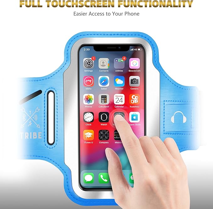 TRIBE Running Phone Holder Armband. iPhone & Galaxy Cell Phone Sports Arm Bands for Women, Men, Runners, Jogging, Walking, Exercise & Gym Workout. Fits All Smartphones. Adjustable Strap, CC/Key Pocket