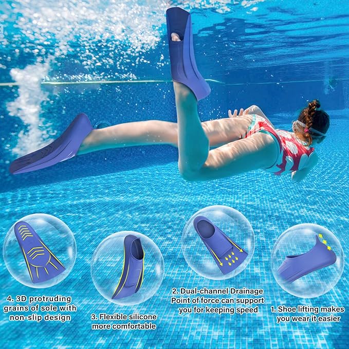 Gintenco Swim Fins, Kids Swim Training Fins for Lap Swimming, Travel Size Flippers with Mesh Bag, Silicone Swimming Fins for Kids Teens Adults Women Men