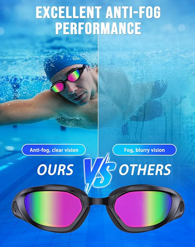 Swim Goggles, Unisex Adult Swimming Goggles Anti Fog Anti UV No Leakage Wide View for Men Women Youth
