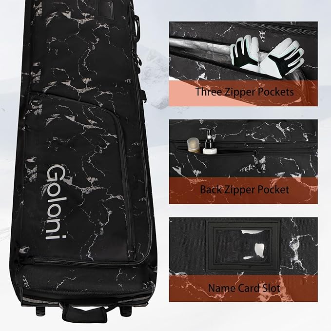 Goloni Ski Bag with Wheels,Padded Snowboard Bag for Air Travel,600D Waterproof Fabric,Foldable Snow Bag Fits 2 Pairs Skis