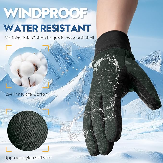 Bruvoalon Winter Gloves for Women & Men, 3M Thermal Insulation, Lycra Fabric, Windproof, Touchscreen, Anti-Slip, Cold Weather