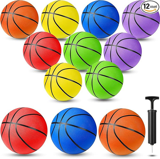 Jerify 12 Pack Official Size Rubber Basketballs for Kids Child Junior Youth Indoor Outdoor Sports Basket Balls with Pump Back to School Student Gifts Operation Christmas Bulk Items