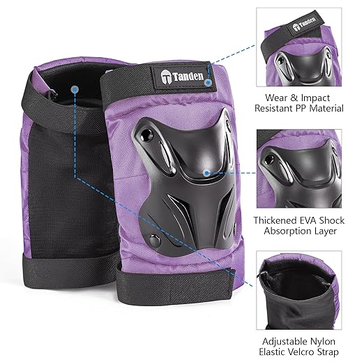 Skating Protective Gear Adult Knee and Elbow Pads Wrist Guards for Roller Skating Skateboarding, Skate Pads Adult Knee Pads for Men Women Purple