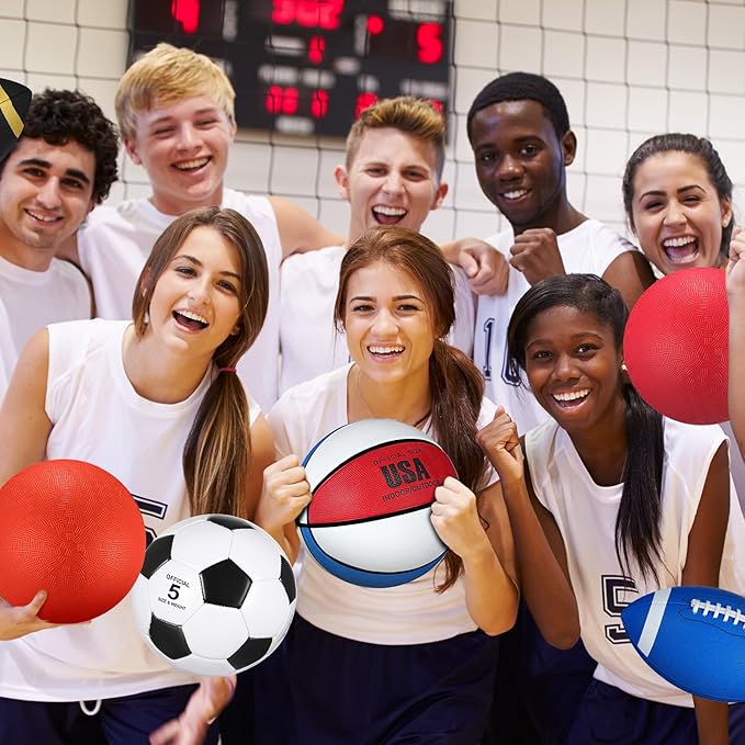 Leyndo 18 Pcs Sport Balls Bulk Set Basketball Football Volleyball Soccer Playground Baseball with Sport Equipment Bag Pump for Youth Adults Outdoor Indoor Practice Gift Back to School