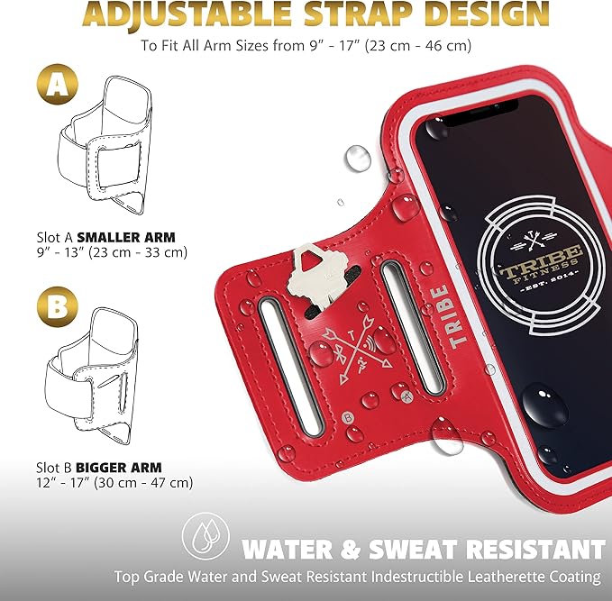 TRIBE Water Resistant Cell Phone Armband Case Running Holder for iPhone Pro Max Plus Mini SE (13/12/11/X/XS/XR/8/7/6/5) Galaxy S Ultra Plus Edge Note (21/20/10/9/8/7/6/5) Adjustable Strap & Key Pocket