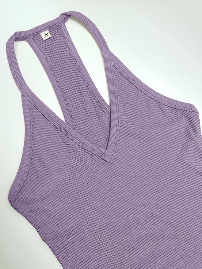 iGENJUN Workout Tops for Women Racerback Basic Tank Summer 2025 Camisole V Neck Slim Fit Ribbed Sleeveless