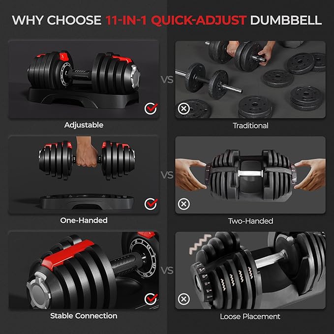 Yaheetech Adjustable Dumbbell Set 28/40/52.5/90LBS Adjustable Dumbbells Fast Adjust Dumbbell Weight Set with Anti-Slip Handle and Tray for Men/Women Home Gym Strength Training Equipment Single/Pair