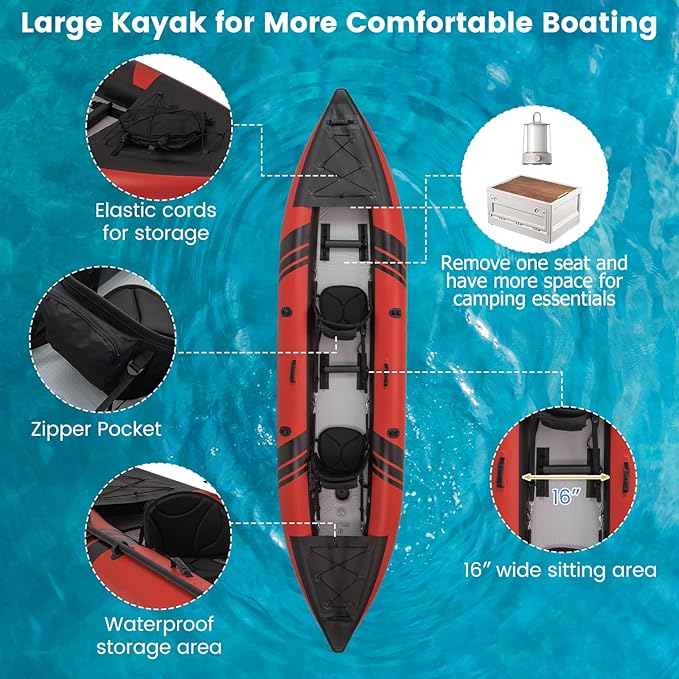 S AFSTAR Inflatable Kayak, 2 Person Canoe with 507 lbs Capacity, Drop-Stitch Floor, All Accessories & Carry Bag, 12.5 ft Large Sit in Tandem Kayak for Fishing, Camping & Exploring for Adults