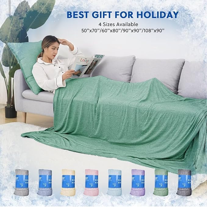 HOMFINE Cooling Blankets for Hot Sleepers - Summer Blanket Thin Lightweight Breathable Soft Double Side Enhanced Cooling for Bed Couch Sofa, Keep Cool for Night Sweats (Green, 60 x 80 inches)