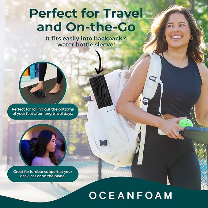 Oceanfoam Ripple Travel Foam Roller (11" x 3.35") Firm Mini Foam Roller for Physical Therapy, Deep Tissue Massage, Back Pain - High Density, Wave Textured - Yoga, Exercise (Black & Charcoal Marbled)